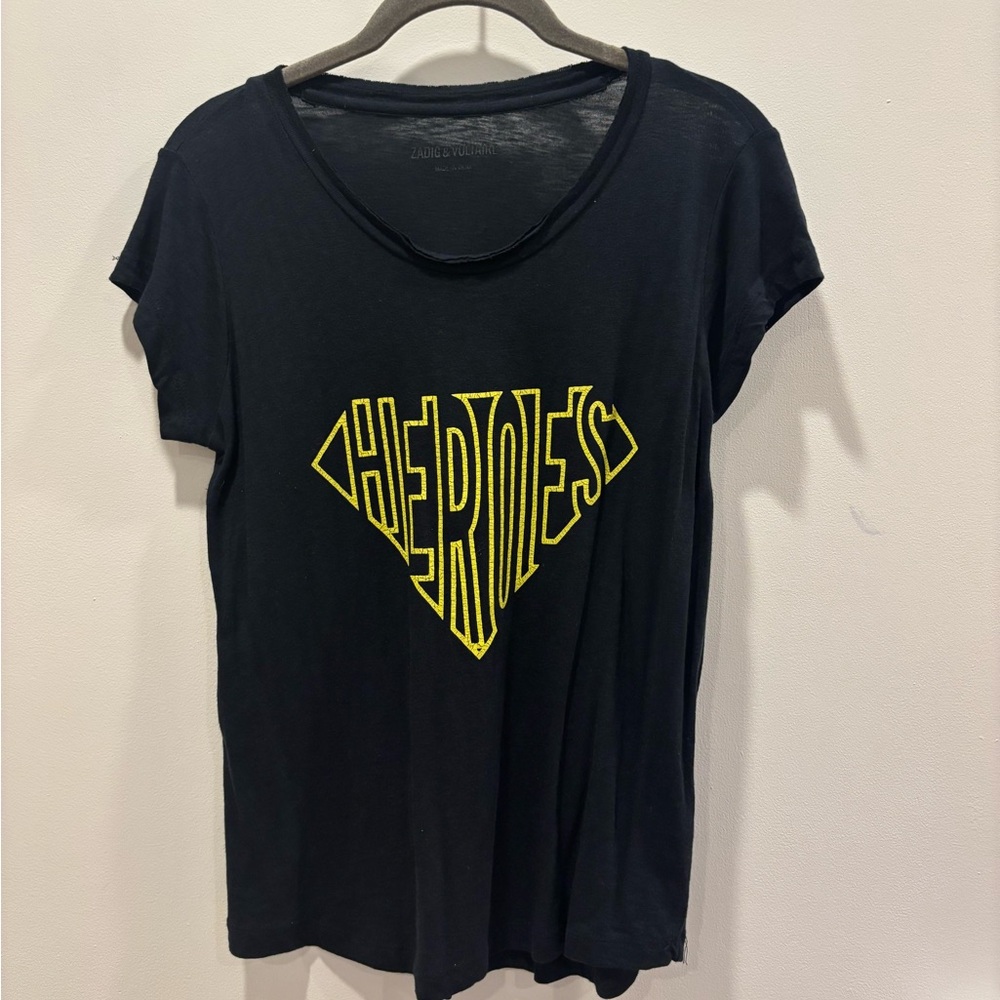 ZADIG & VOLTAIRE Black Slub T Shirt, Size M, Like New Condition